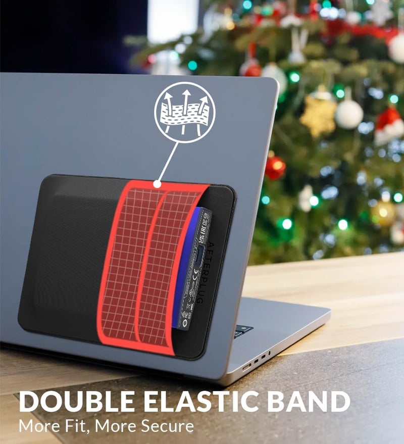 Afterplug 2-Pocket Adhesive Pouch for Laptop, Compatible with External 2.5" HDD, SSD, Magic Mouse, USB Cable and More - Black - Image 4